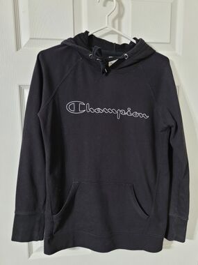 Champion Black Pullover Hoodie with Script Logo